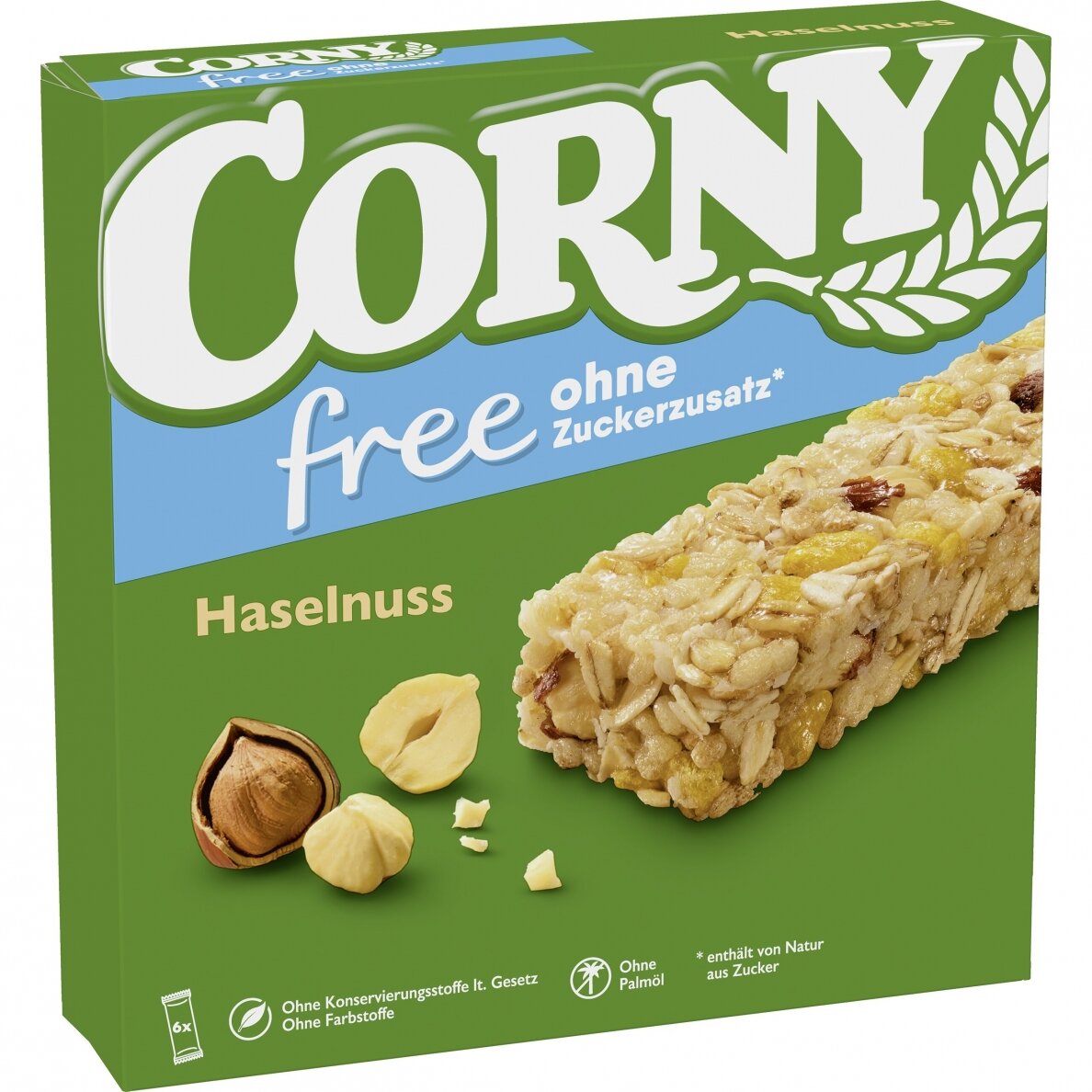 CORNY FREE javainių batonėliai su lazdyno riešutais, 6x20g