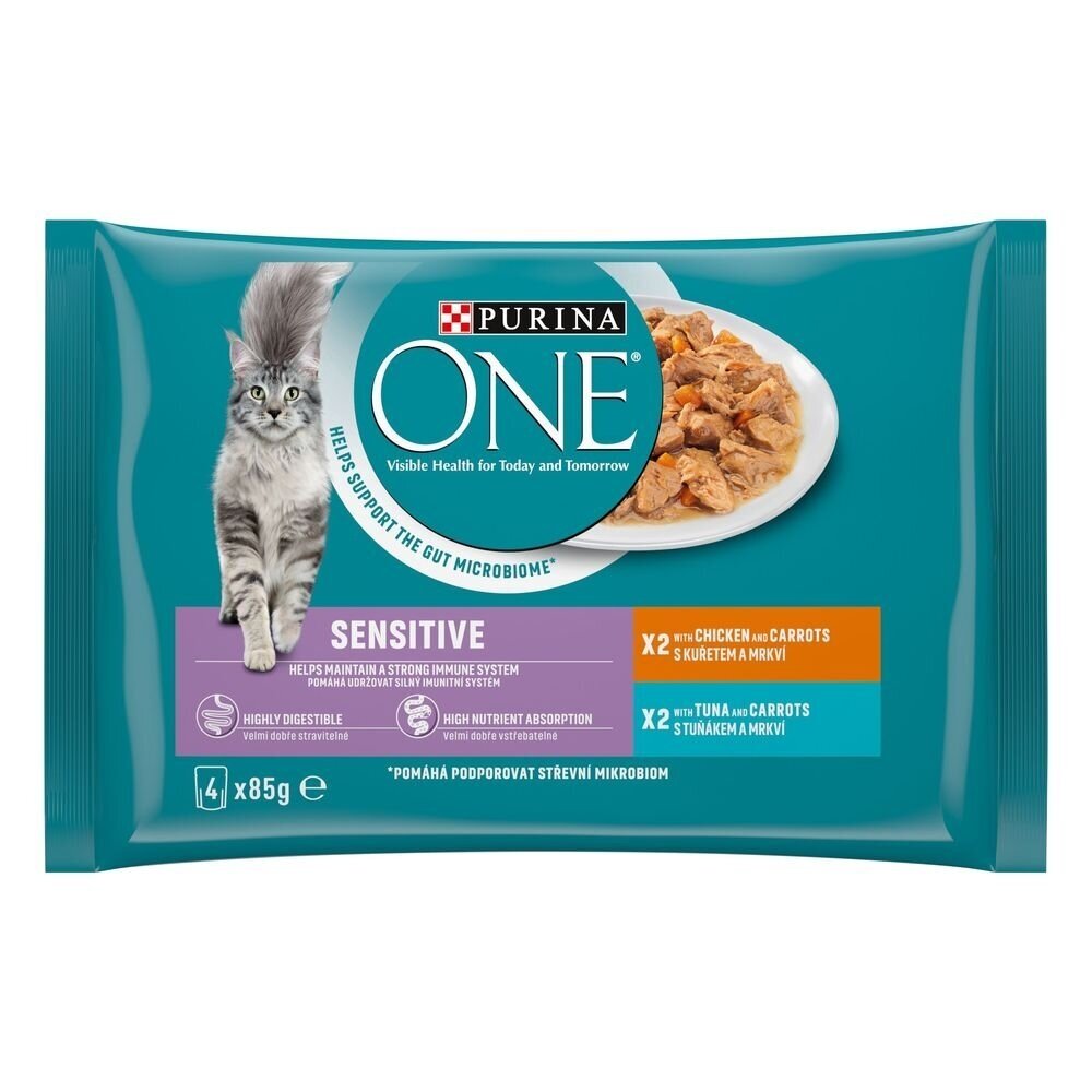 PURINA ONE SENSITIVE šlapias kačių ėdalas su vištiena ir tunu, 4x85g